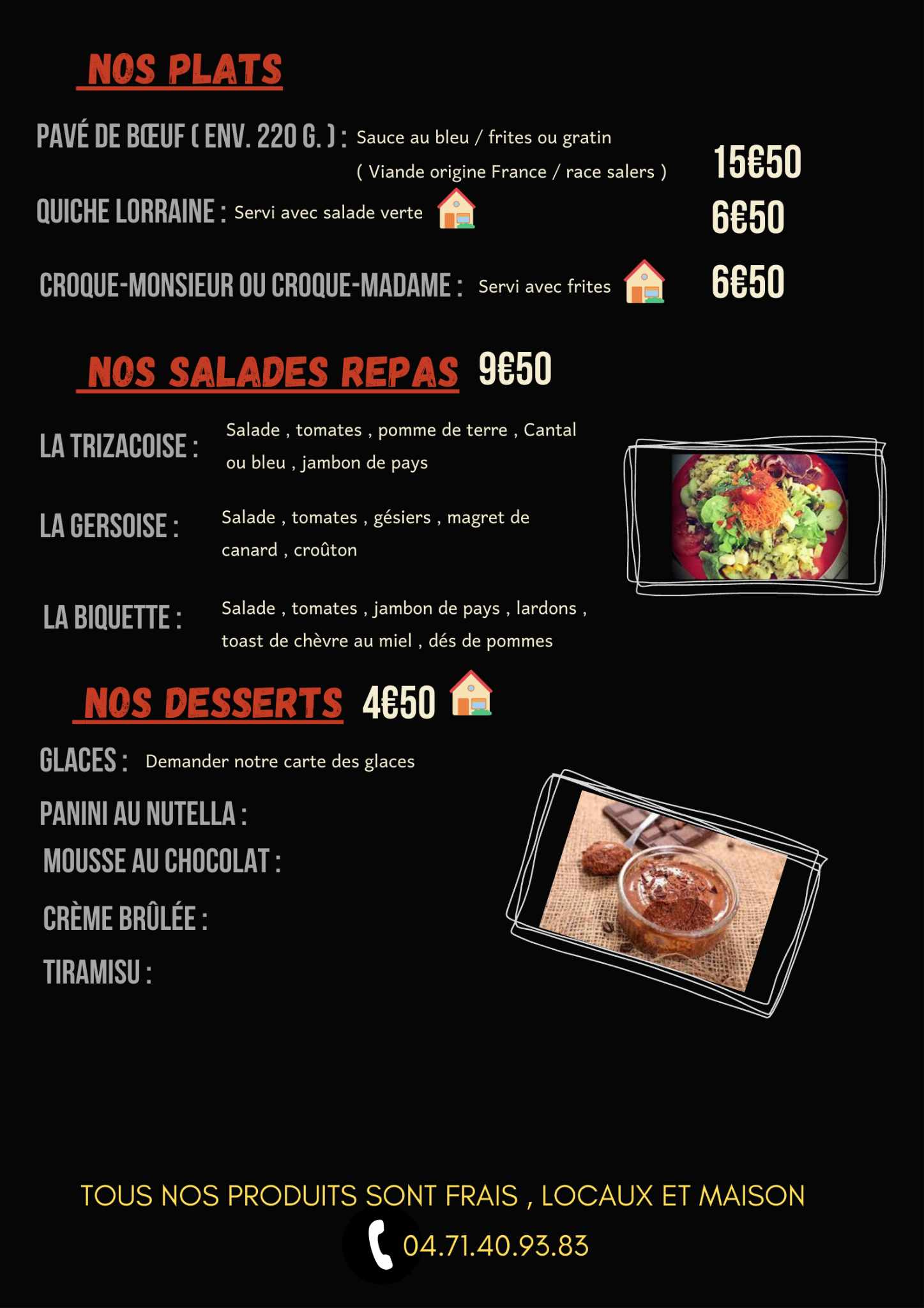 Carte de restaurant page 2